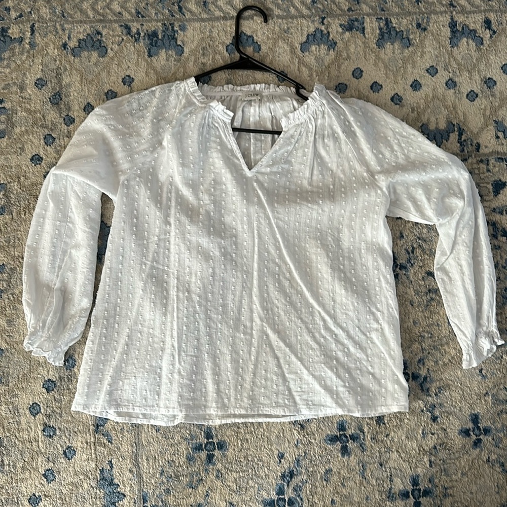 J Crew size S sheer white 3/4 length sleeve top-worn once